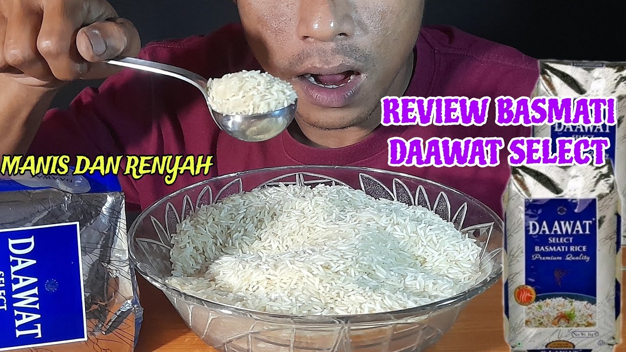 Review beras basmati daawat select||makan beras mentah||asmr raw rice eating sounds||asmr indonesia