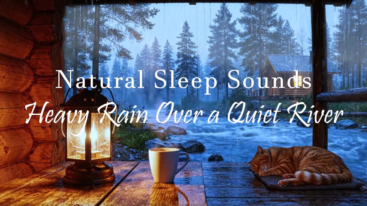 Heavy Rain Over a Quiet River | Natural Sleep Sounds