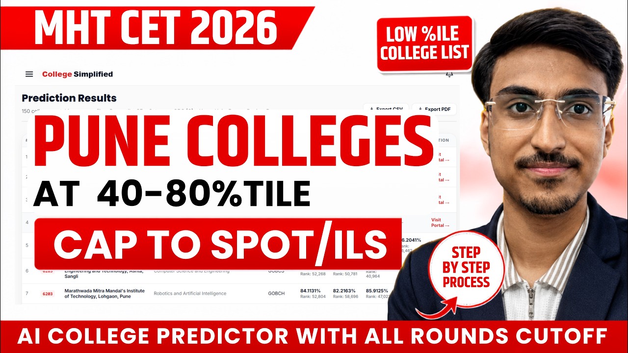 Pune Engineering Colleges at 40-80 Percentile 🔥 CAP, ILS & Spot Round Strategy | MHT CET 2026