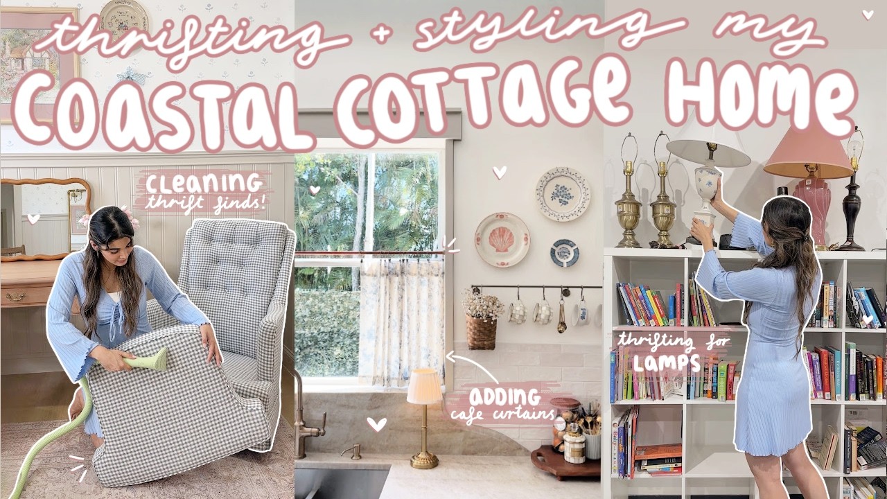 THRIFT + STYLE WITH ME 🌸 thrifting lamps, caf&eacute; curtains + my DREAM chair!