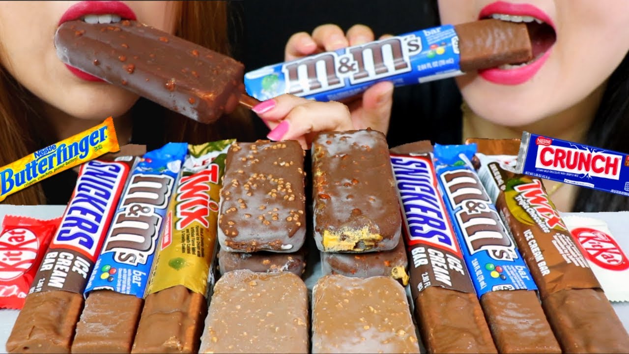 ASMR CANDY ICE CREAM BARS (TWIX, SNICKERS, M&M'S, CRUNCH, HEATH, KITKAT) 리얼사운드 먹방 | Kim&Liz ASMR