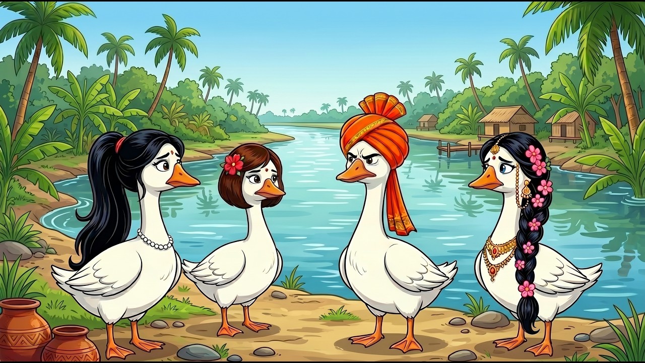 चालक बतख की 3 दुखी बेटियां The cunning duck's three unhappy daughters. #HindiCartoon #birdAnimation