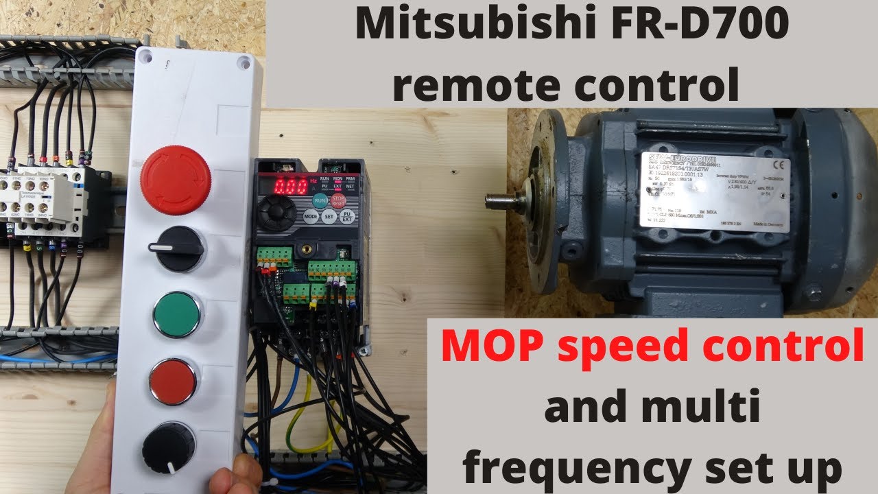 Mitsubishi FR-D700 remote control, MOP speed control and multi frequency set up. (English)