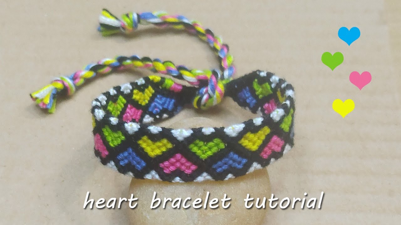 Friendship bracelet heart pattern 💖 Heart embroidery bracelet tutorial