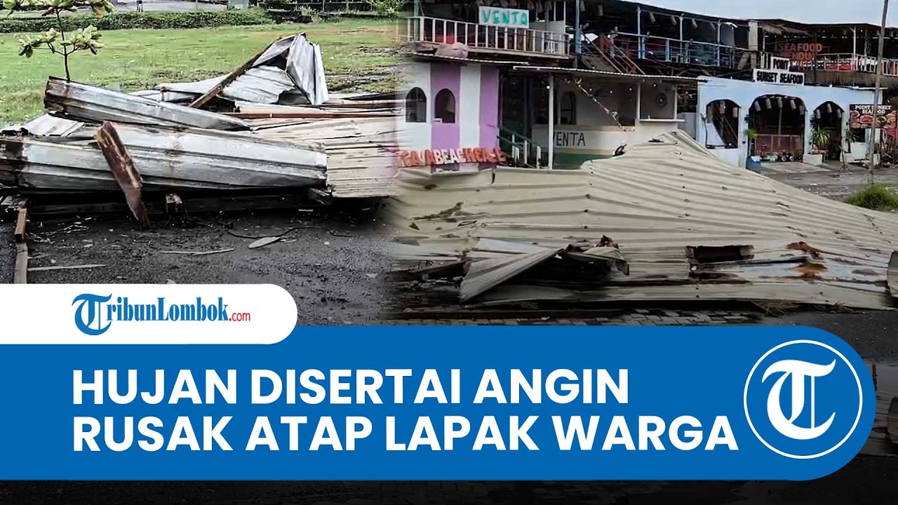 Atap Lapak Pedagang di Pesisir Kota Mataram Terbang Akibat Hujan Disertai Angin