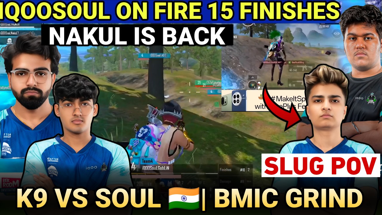 iQOO Soul 🥵 15 Finishes Domination 🔥| K9 vs Soul b2b fight•slug shocked by thunder ⚡Bmic 🇮🇳🇰🇷 grind