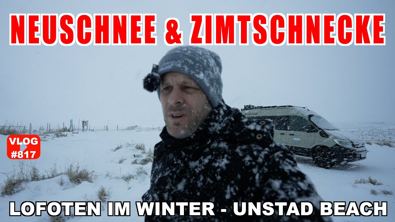 #817 Neuschnee auf den Lofoten, Winter am Unstad Beach | Zimtschnecke | Holafly eSIM Norwegen
