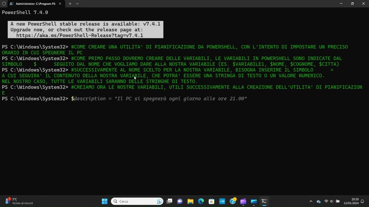 Spegnimento Automatico PC, con Powershell