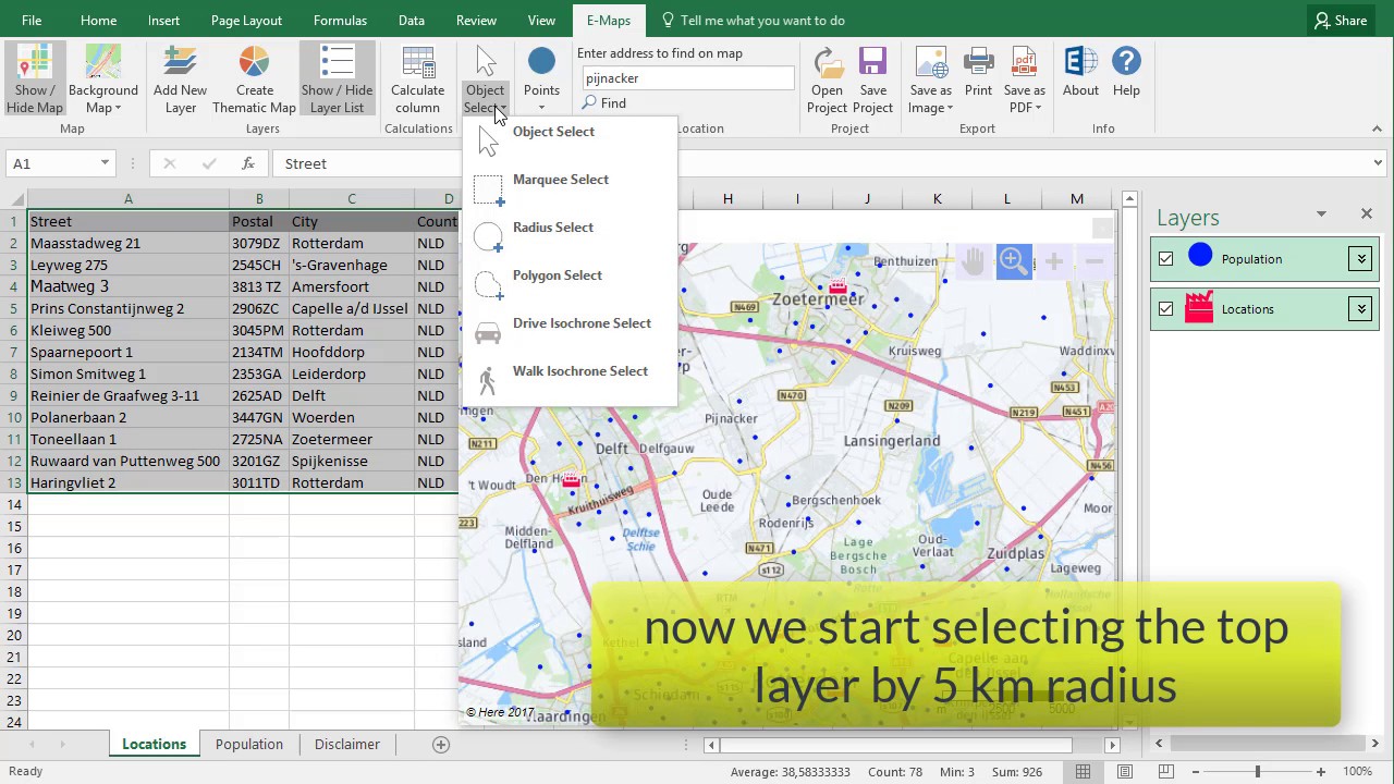 Excel E-Maps Advanced for location analyses