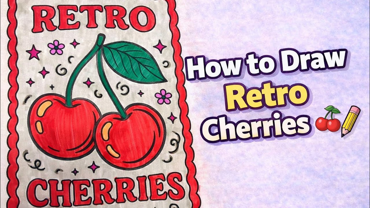 Retro Cherries Drawing 🍒 Relaxing ASMR Coloring Art