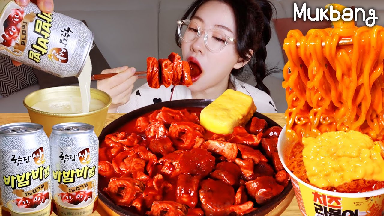 Удобство магазина продукты питания, алкоголь mukbang😋 пряные свинины кишки, сыр Рамен, тетокбоки