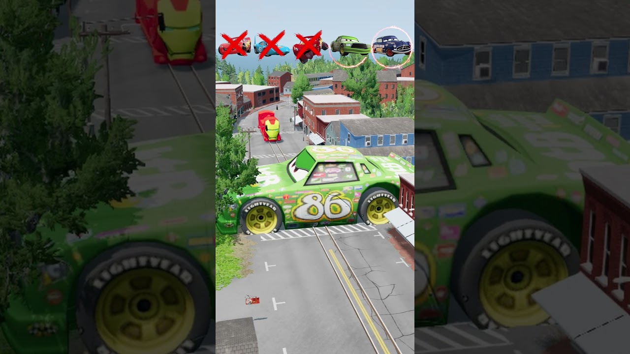 Big and Small McQueen Cars VS Train: Lightning Strikes Back! - BeamNG.drive