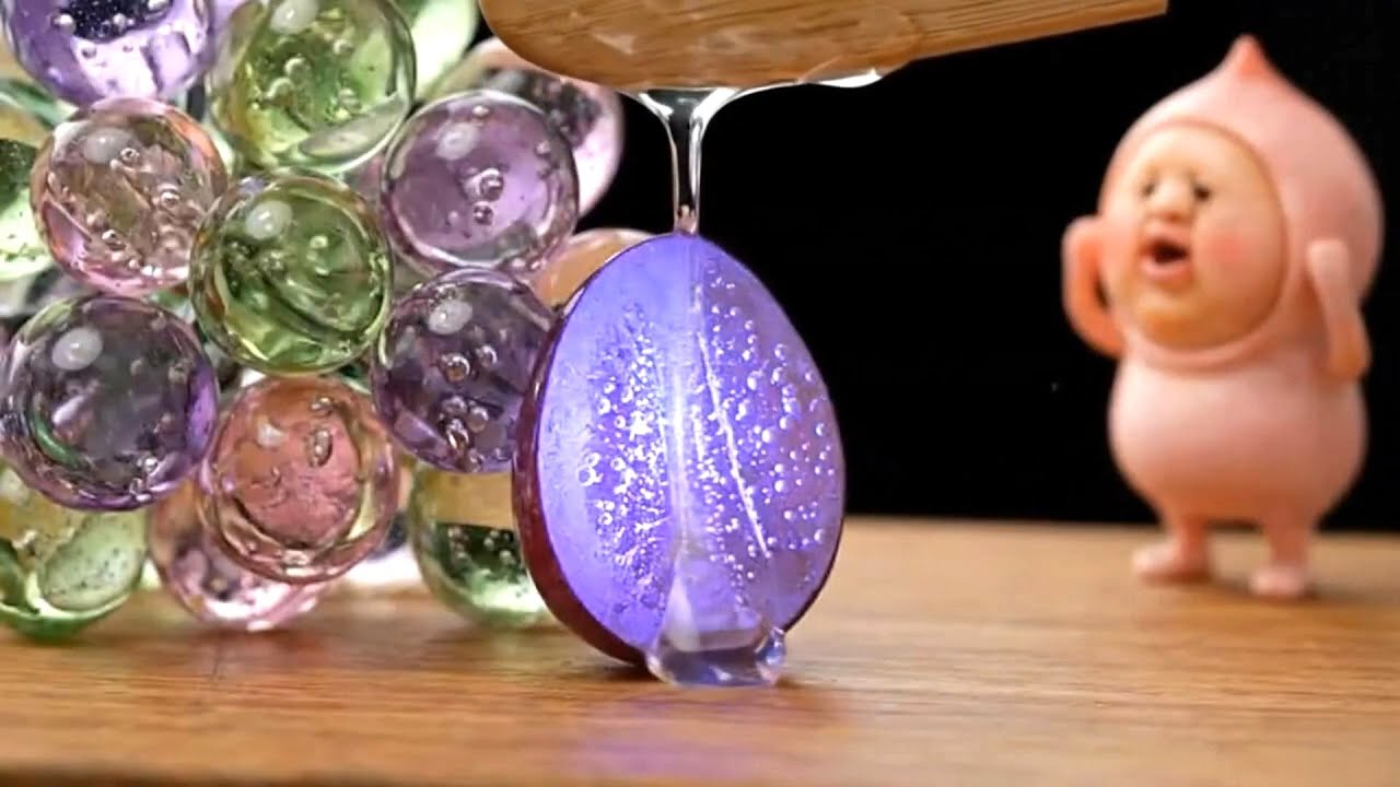 【こびとづかん】カクレモモジリのガラスのフルーツカットASMR