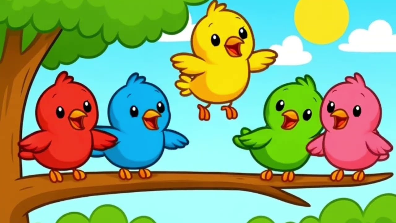 5 Little Birds Counting Song💚🦜| Learn Numbers & Colors for Kids 👧🤍| HappyTones🐥