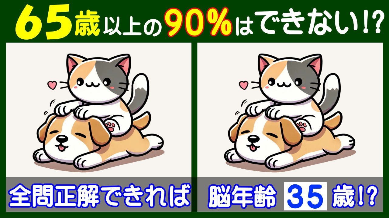 ４箇所の違いが見えますか？　【間違い探し】で高齢者の脳も若返り！　犬に乗る猫のイラスト問題などが５問＋おまけ。#219