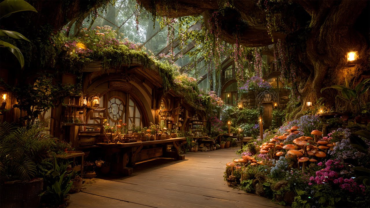 Chilling Magic Café Plant Shop ☕ Soft Flute Music and Ambience | Soothes your Mood, Relaxation