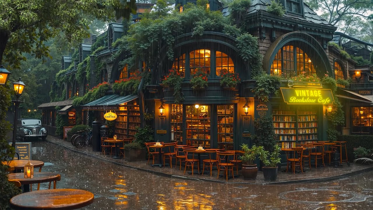 Cozy Rainy Day Jazz Playlist 🌧️ Vintage Library Café Ambience & Soft Jazz Melodies for Calm Studying