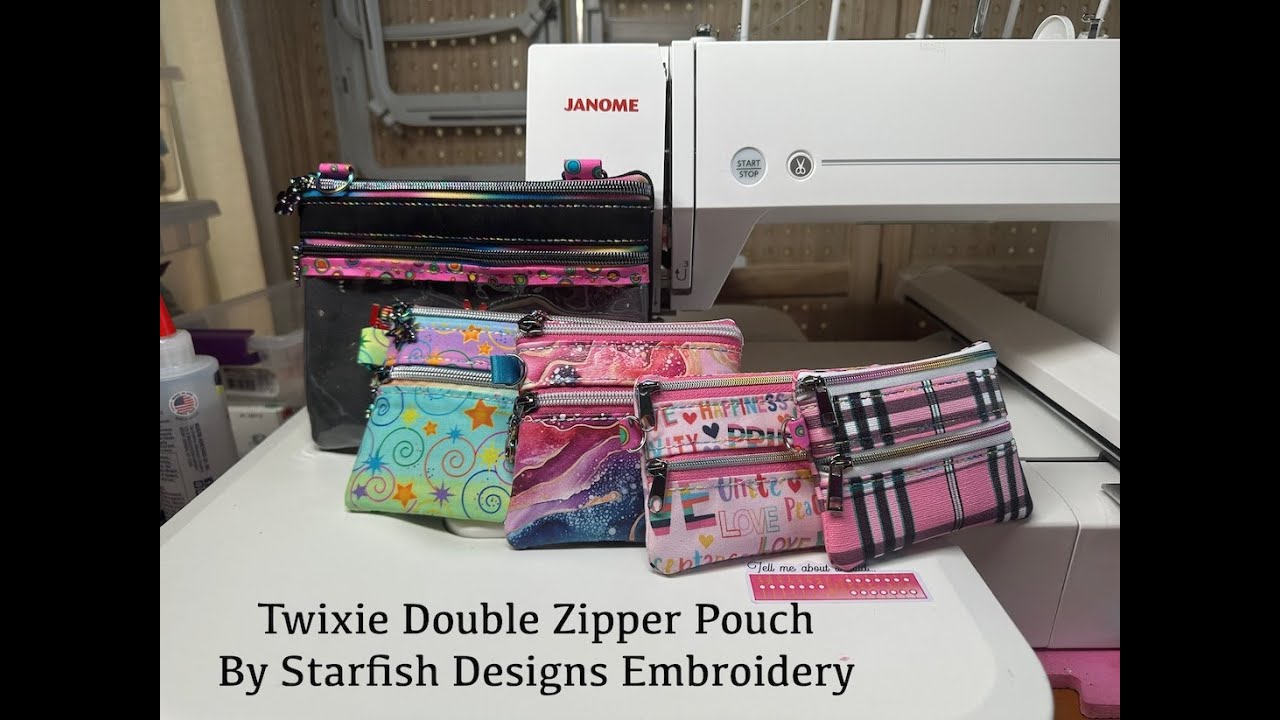 Making a double zipper pouch on the embroidery machine. It's so easy