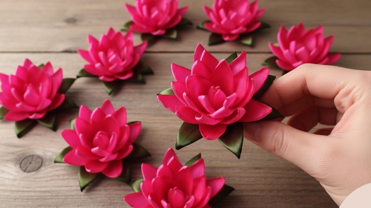 Easy satin ribbon lotus flower craft with simple tricks | Flower Lotus tutorial easily | Handmade