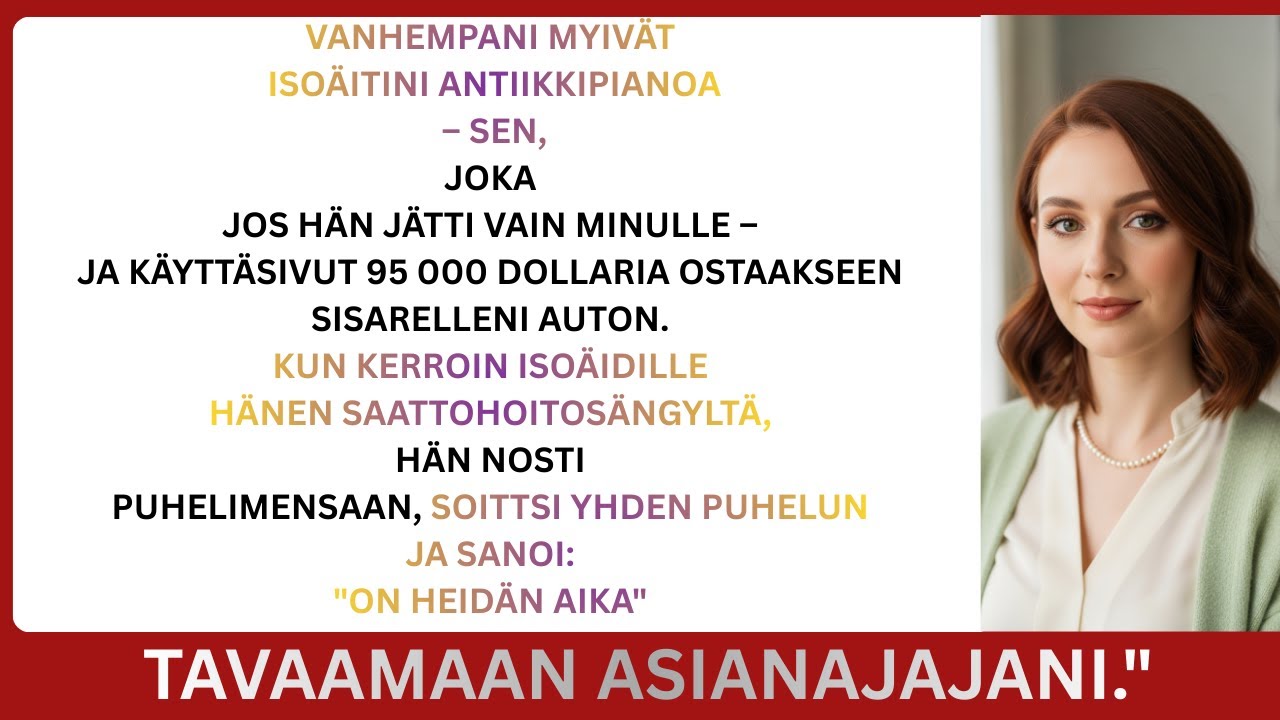 Vanhempani käyttivät perintöni siskon autoon – isoäidin yksi puhelu saattohoidosta muutti kaiken nyt