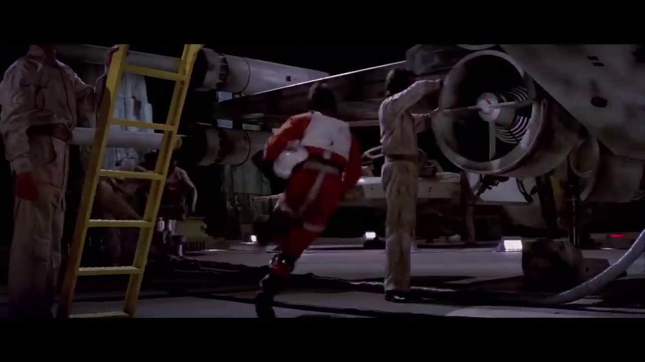 X-Wing engine startup scene at Yavin base