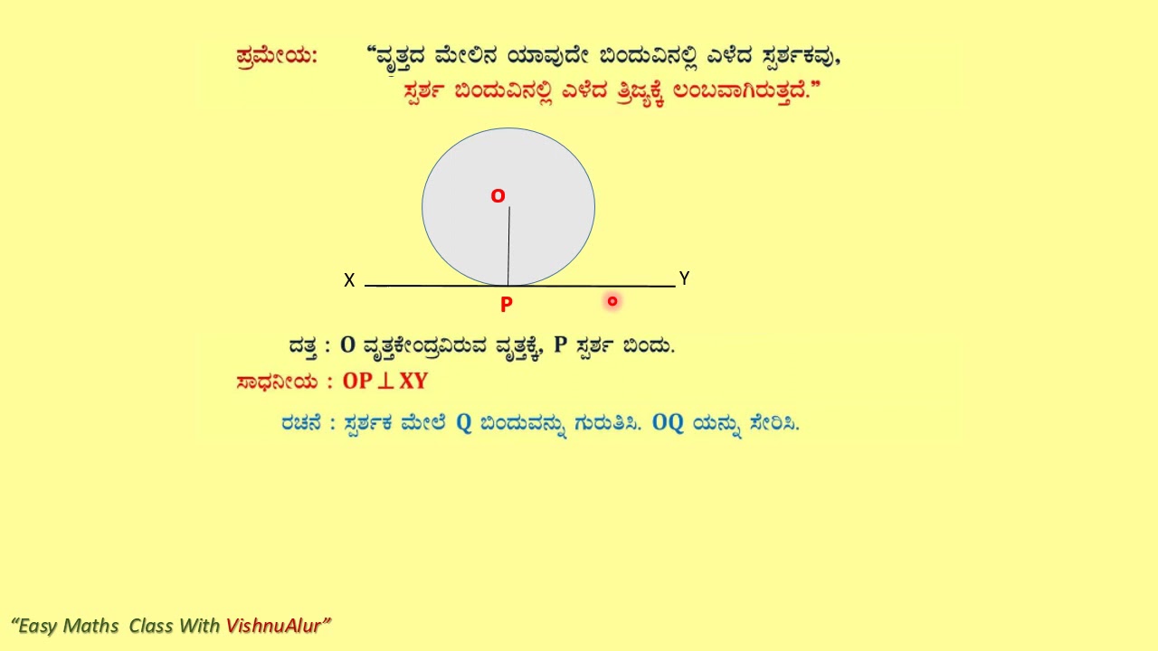 Class 10th Circle Theorem Radius Tangent proof in kannada