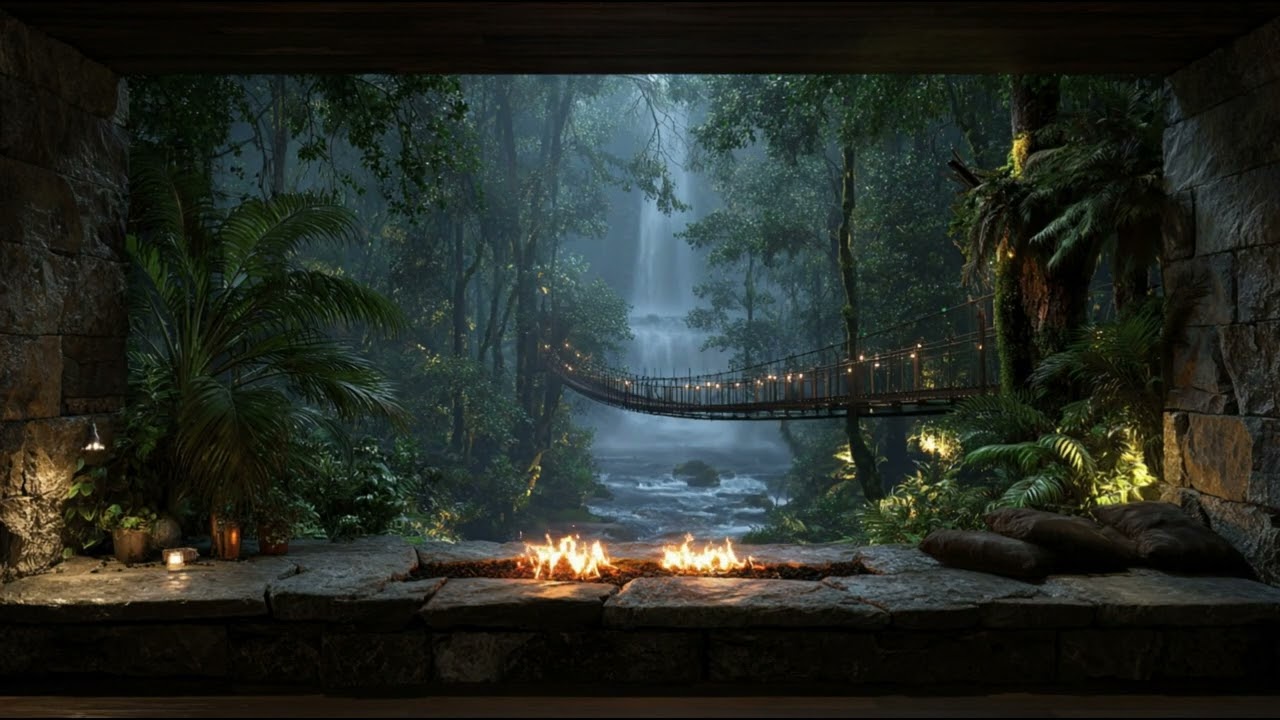 Tropical House FirePlace and Waterfall