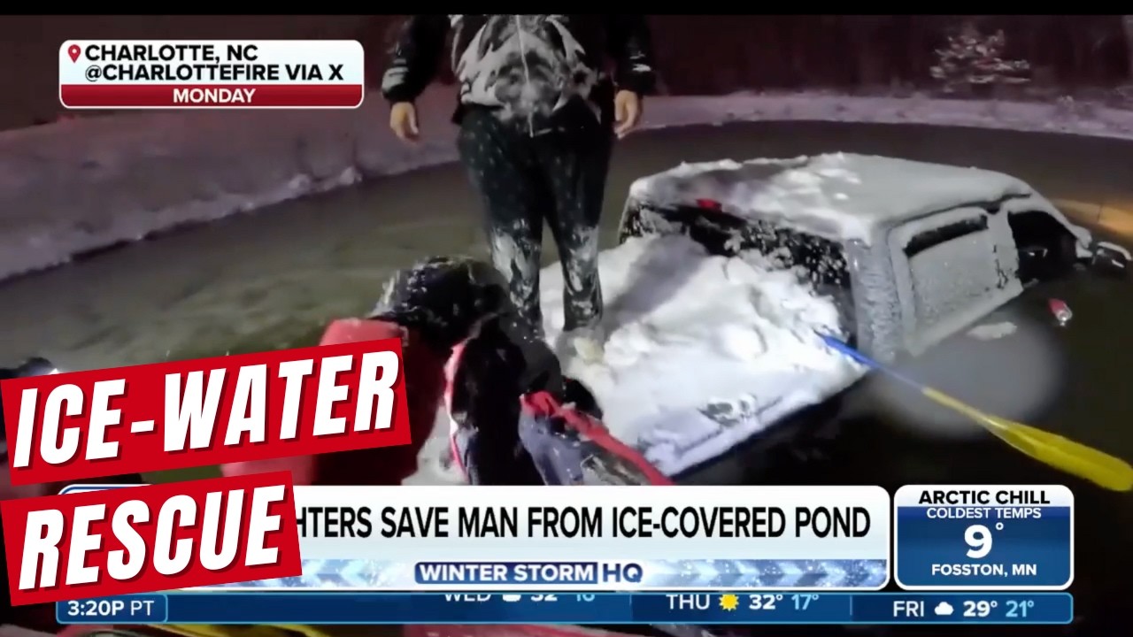 Charlotte Fire Department Saves Man From Truck Submerged In Ice-Covered Pond