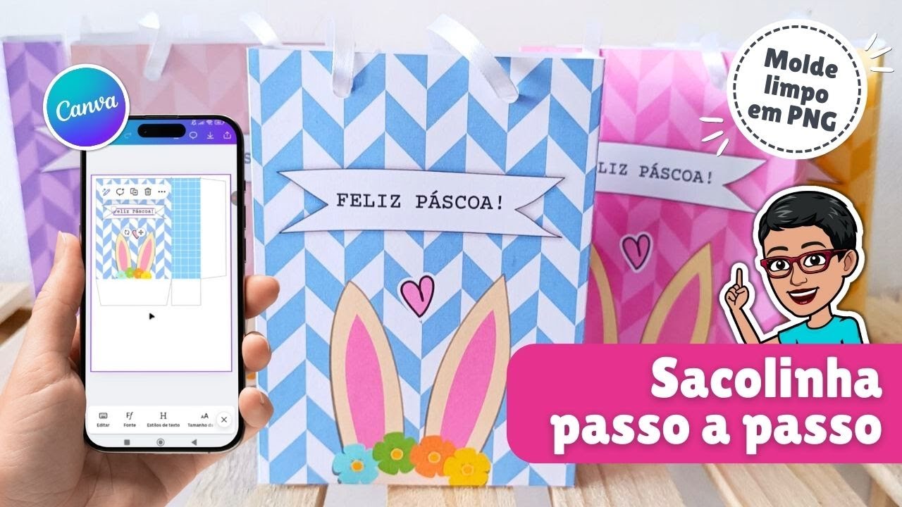 Como fazer Sacolinha Personalizada no Canva pelo Celular | Sacolinha de Páscoa Passo a Passo