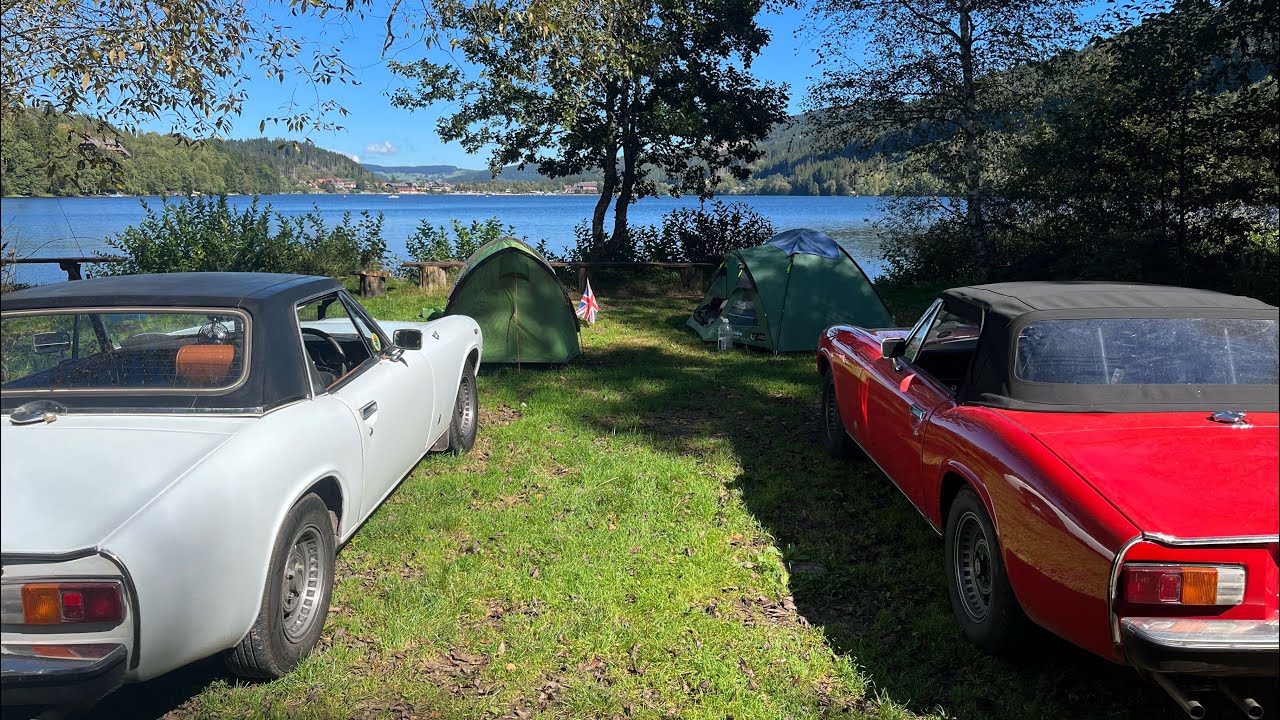Two Jensen Healey’s Driving Through The Black Forest.