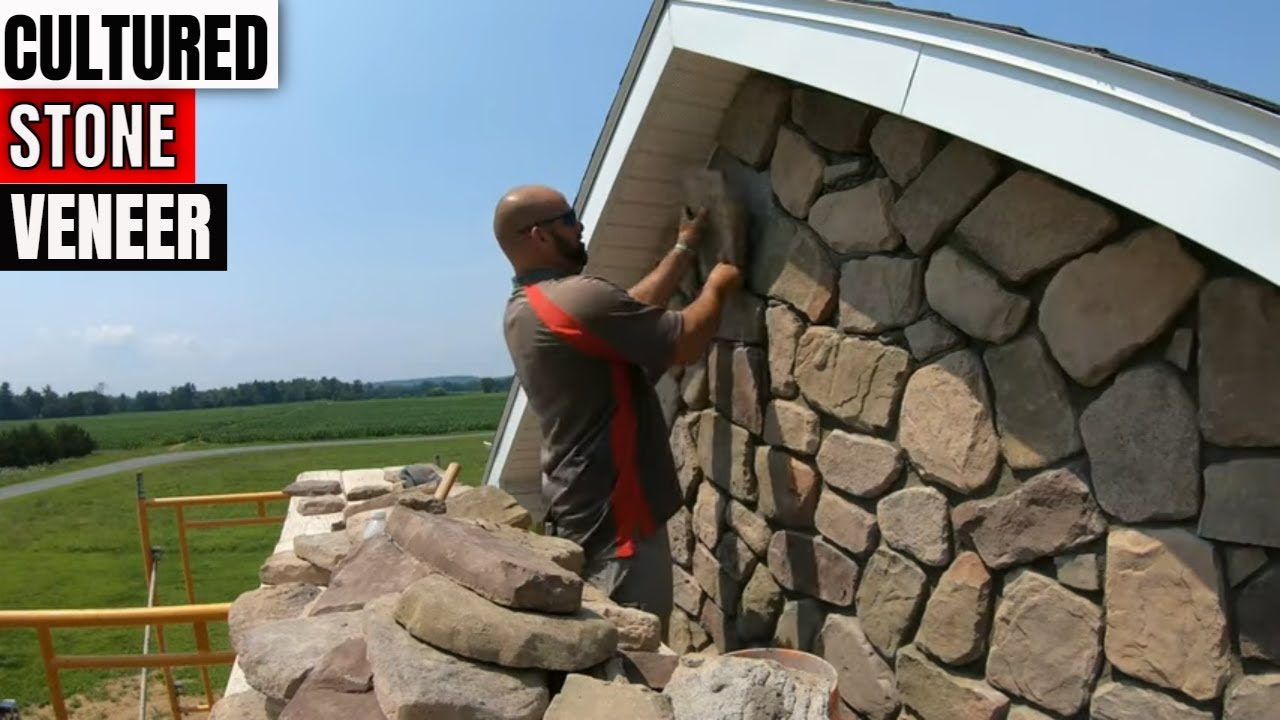 Установка искусственного каменного шпона. Укладка полевого камня.