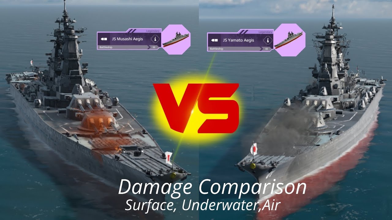 JS MUSASHI AEGIS vs JS YAMATO AEGIS | Damage Comparison | Modern warships