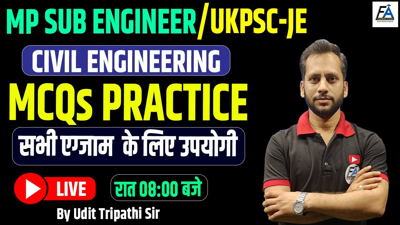 MOST EXPECTED MCQs | CIVIL ENGINEERING | MP SUB ENGINEER/UKPSC-JE BY UDIT TRIPATHI SIR