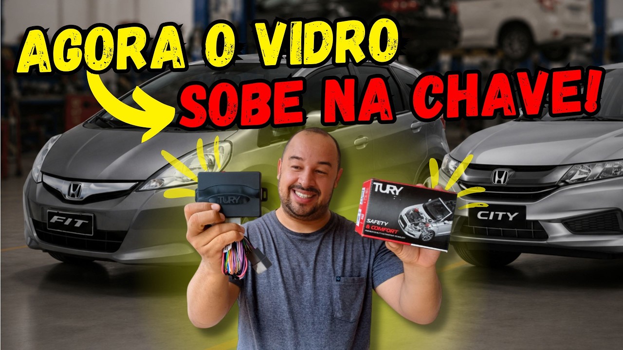 FECHAMENTO ABERTURA VIDROS NA CHAVE UM TOQUE PARA TODOS OS VIDROS HONDA FIT  INSTALAÇÃO MÓDULO TURY
