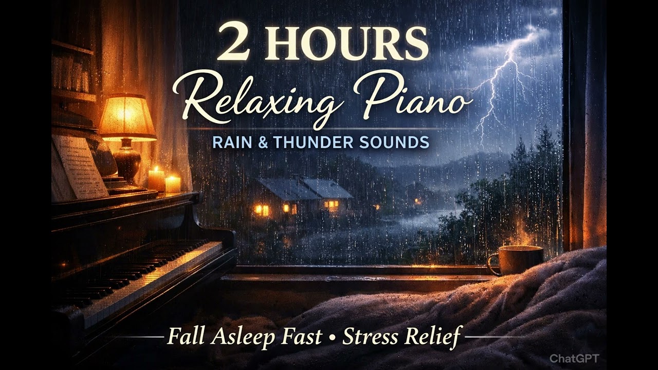 2 Hours Relaxing Piano with Rain & Thunder 🌧 Deep Sleep Music