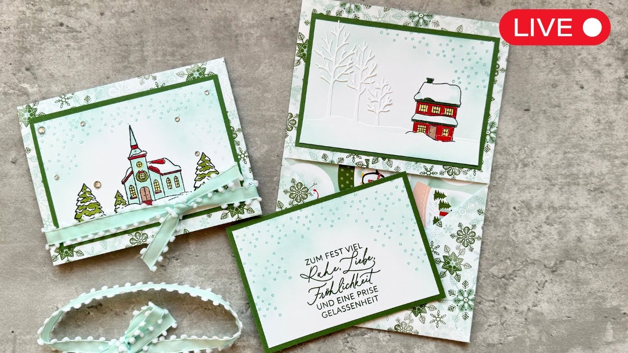 🔴YULETIDE VILLAGE-Fun Fold Card- 1 Bogen Designerpapier-Anleitung