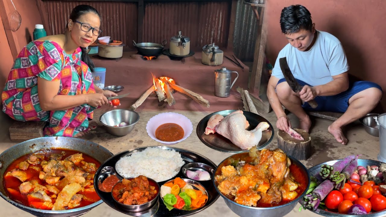 Chicken Radish mix Curry Darjeeling Style | Chicken Curry with Rice Nepali Couple Cooking in Village