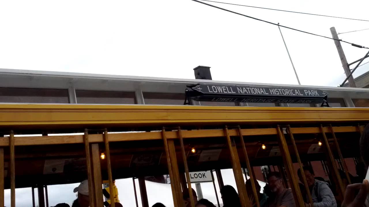 The trolley that runs through the Lowell Historic Park