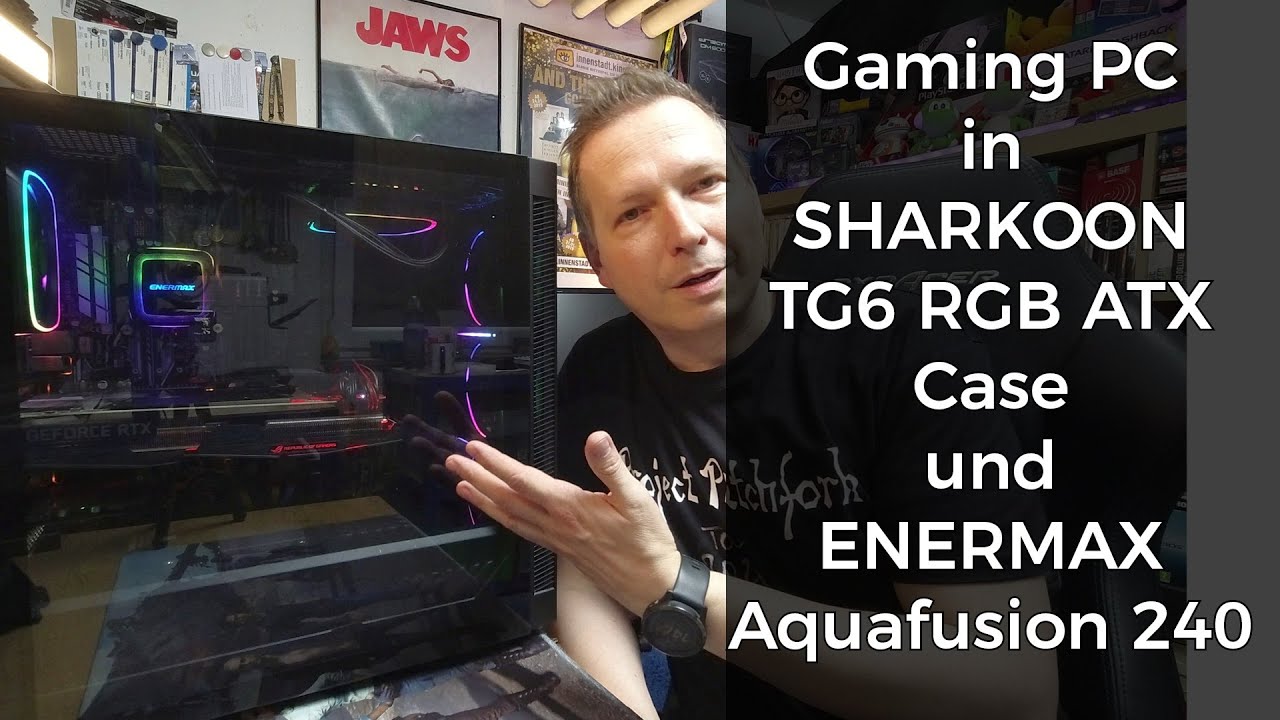 Gaming PC mit SHARKOON TG6 ATX PC RGB Case, Enermax Aquafusion 240 Liquid Cooling | UHD 4k 2160p|DIY