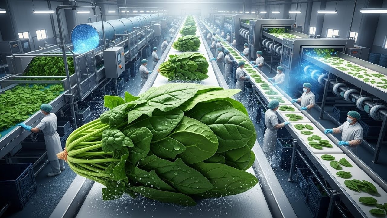 Inside a Modern Spinach Processing Factory &ndash; Washing and Freezing Greens by the Ton