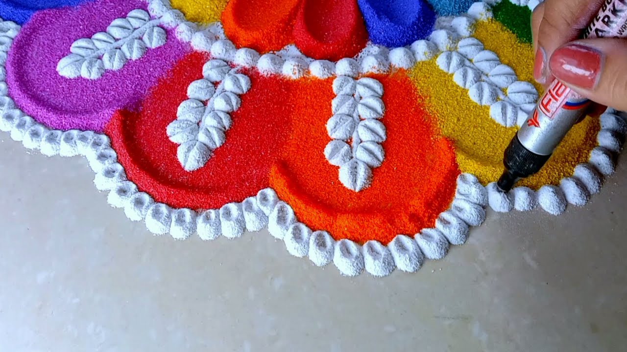 🪔 Beautiful Diwali Rangoli Design 2025 | Easy Rangoli with White Border | Simple Deepavali Rangoli 🪔