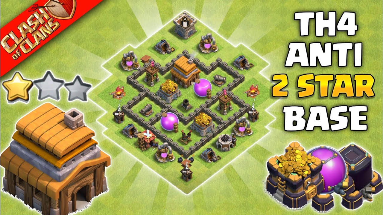 Town hall 4(Th4) Base | Town hall 4(Th4) Farming/Trophy/Pushing/War Base | Coc Th4 Base (Link) 2023