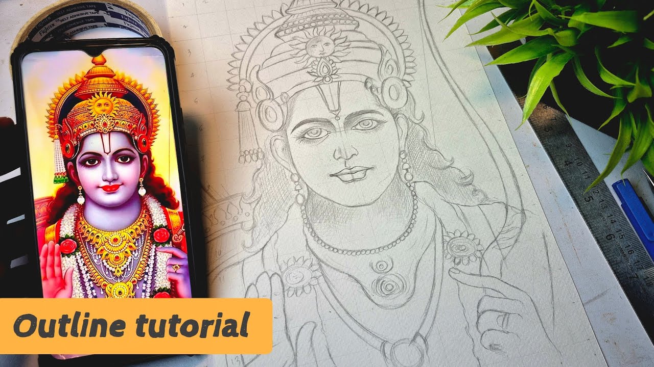 Shree Ram Ji Drawing🙏, Outline Tutorial, Step By Step. 