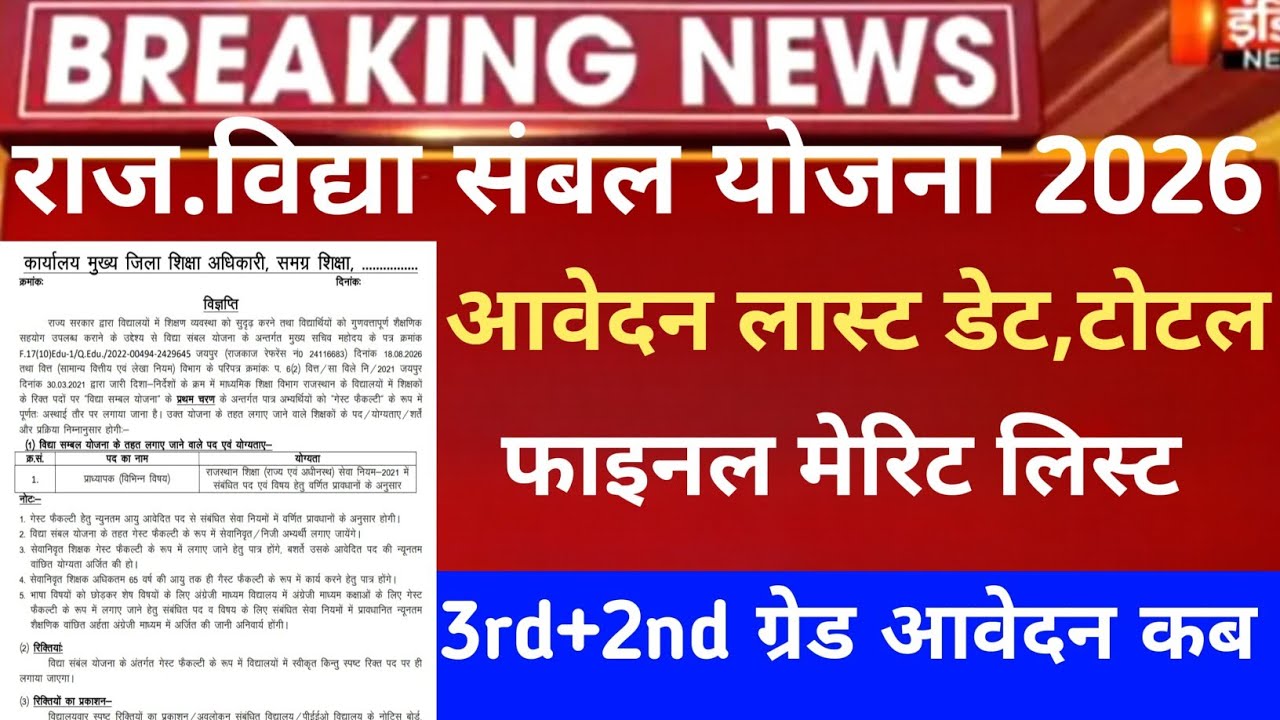 Rajasthan Vidya Sambal Yojana/Rajasthan guest faculty recruitment 2026/विद्या संबल मेरिट सूची 2026