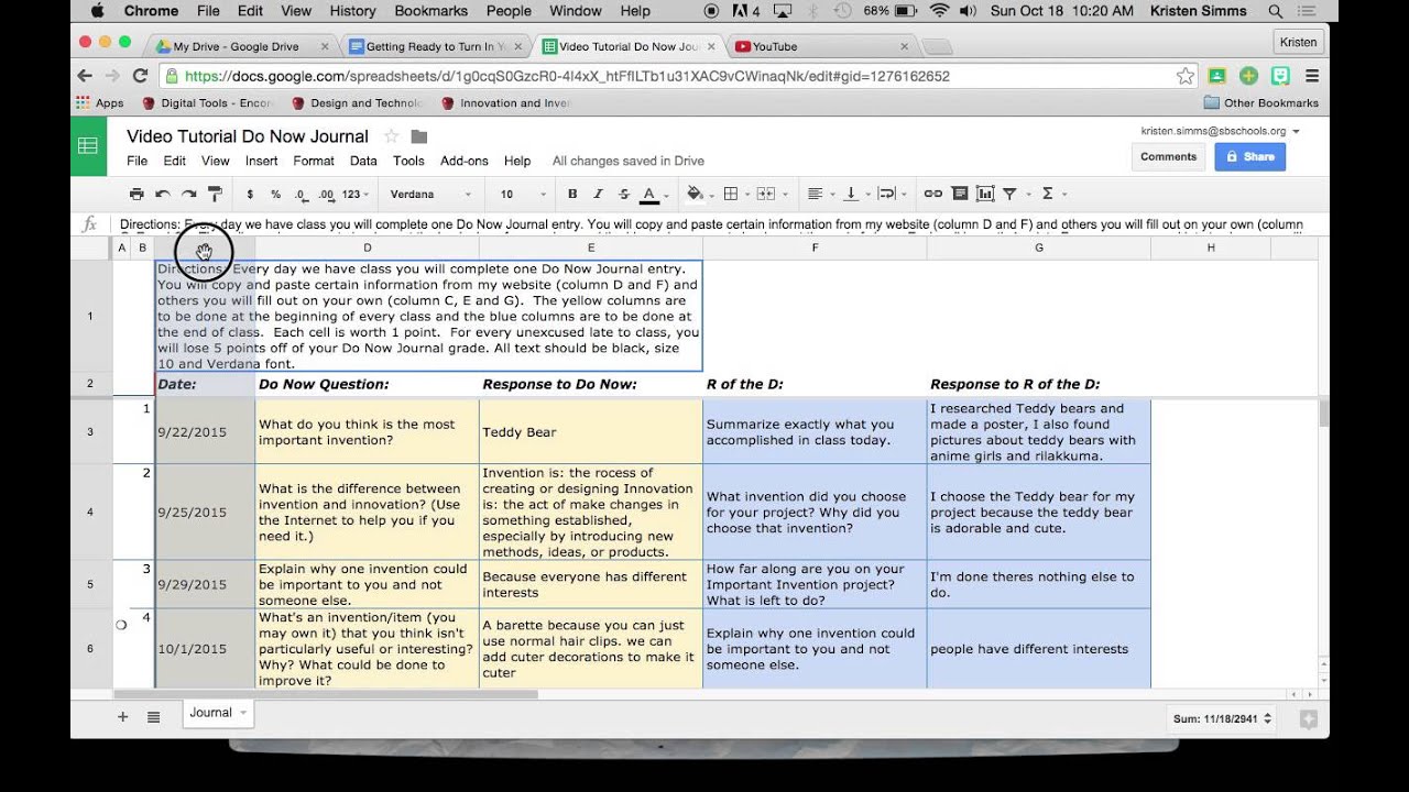 Changing Column Size in Google Sheets
