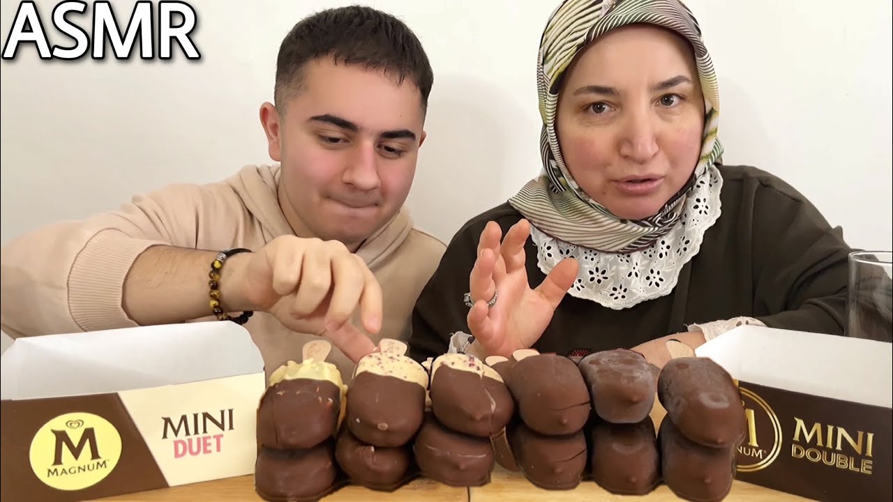ASMR MAGNUM ÇİKOLATALI DONDURMA PARTİSİ MUKBANG YEMEK SESLERİ