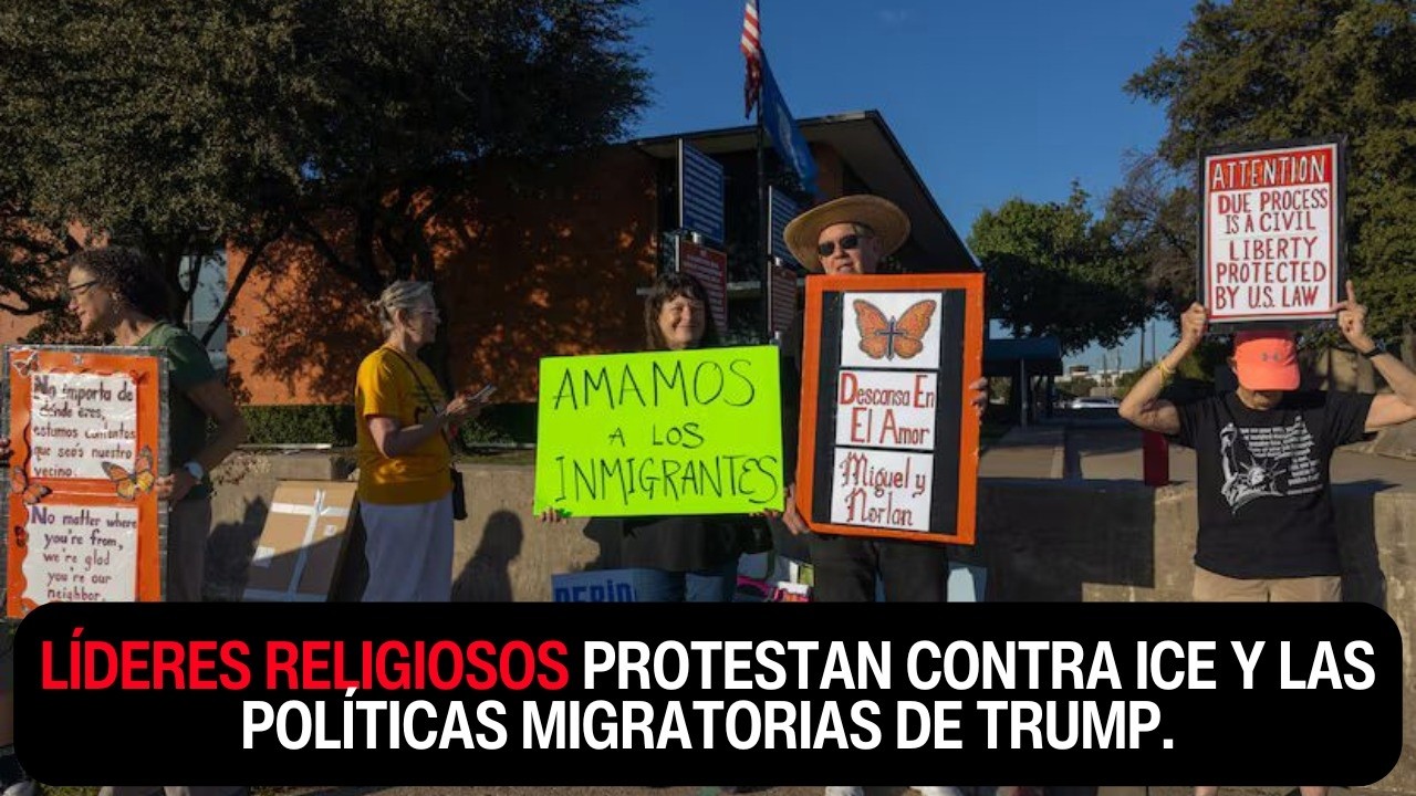 Activistas y líderes religiosos realizan protestan frente a las oficinas de ICE