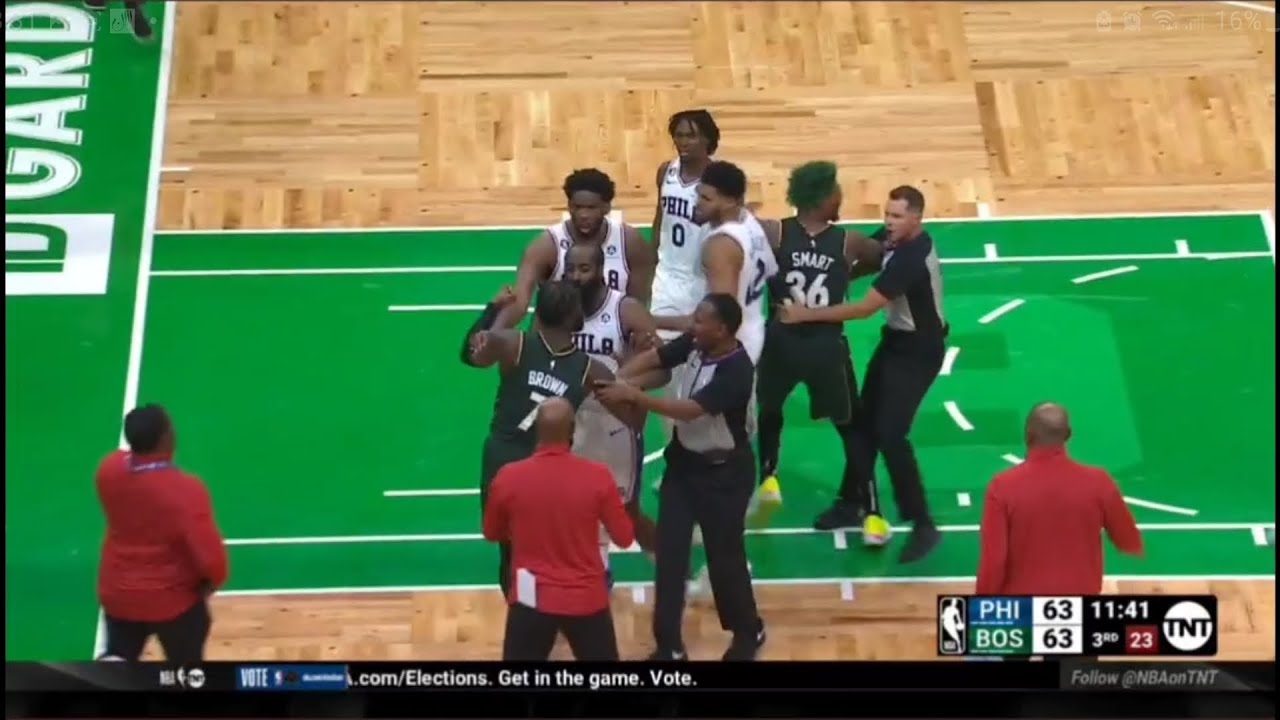 Joel Embiid get into fight with Marcus Smart Philly Vs Boston NBA 2022 #nba #nba2k22
