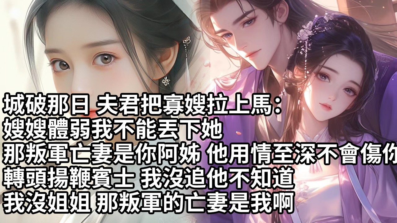 【一口氣看完】城破那日 夫君把寡嫂拉上馬：嫂嫂體弱我不能丟下她那叛軍亡妻是你阿姊 他用情至深不會傷你的轉頭揚鞭賓士 我沒追他不知道我沒姐姐 那叛軍的亡妻是我啊