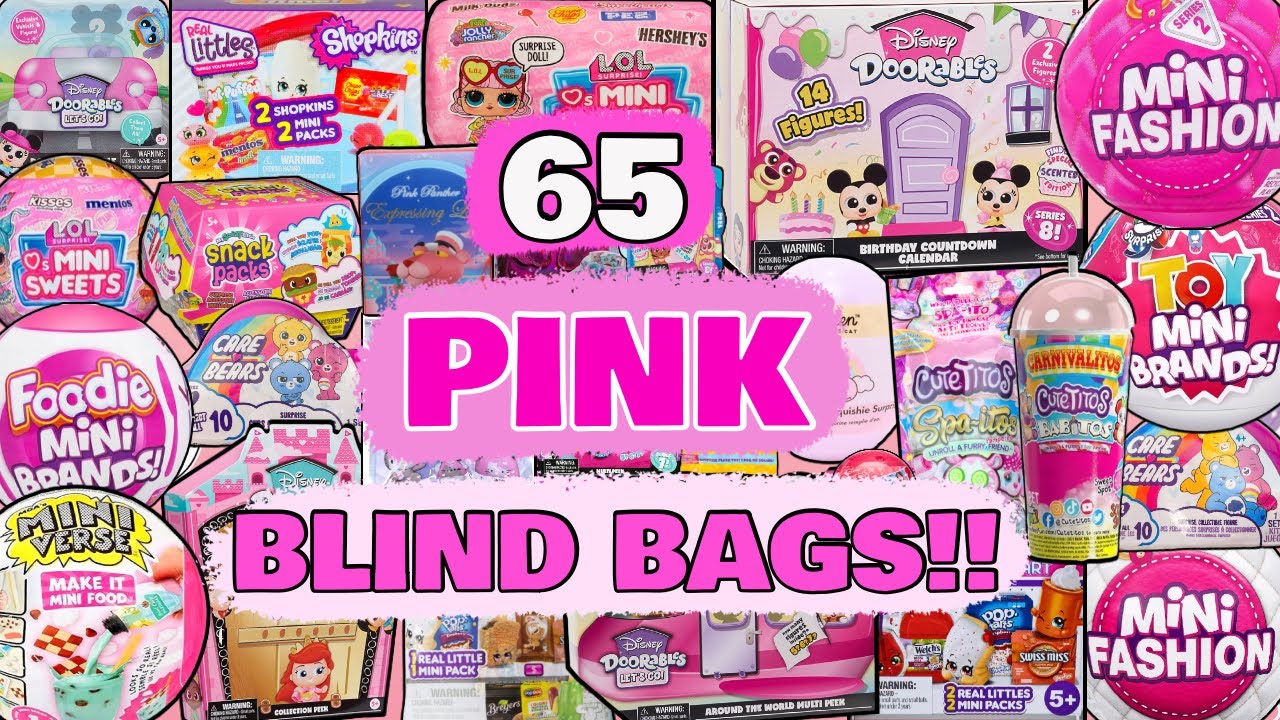 UNBOXING 65 PINK BLIND BAGS!! MINI VERSE! MINI BRANDS! DOORABLES! REAL LITTLES! L.O.L. SURPRISE!